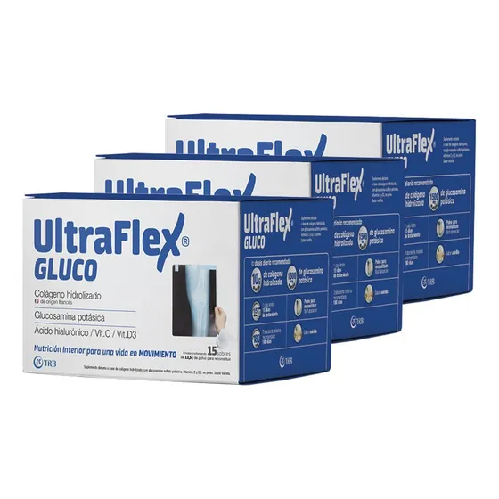 Pack 3 Ultraflex Gluco Colágeno Hidrolizado Glucosamina