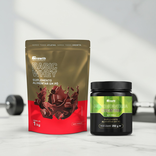 Kit Growth: Whey Protein Basic Chocolate 1kg + Creatina Monohidratada 250g Kit Growth: Whey Protein Basic Chocolate 1kg + Creatina Monohidratada 250g
