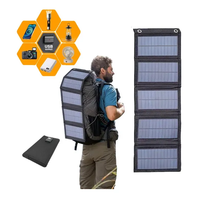 Panel Solar Plegable De 5 Cuerpos - Salida Puertos Usb 5v