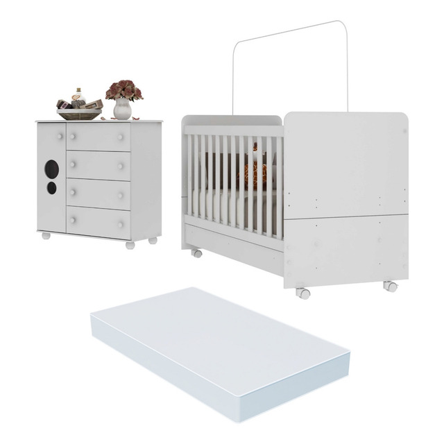 Quarto Infantil Berço Com Colchão Incluso E Cômoda Pimpolho Multimóveis Branco Quarto Infantil Berço Com Colchão Incluso E Cômoda Pimpolho Multimóveis Branco