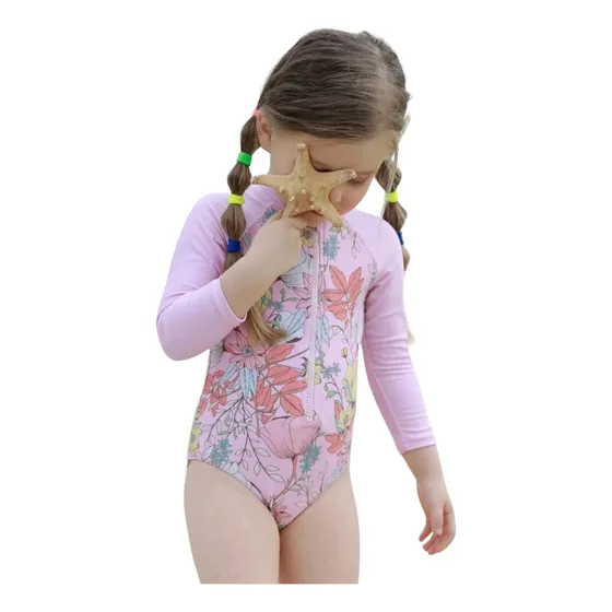 Traje De Baño Entero Manga Larga Con Estampado