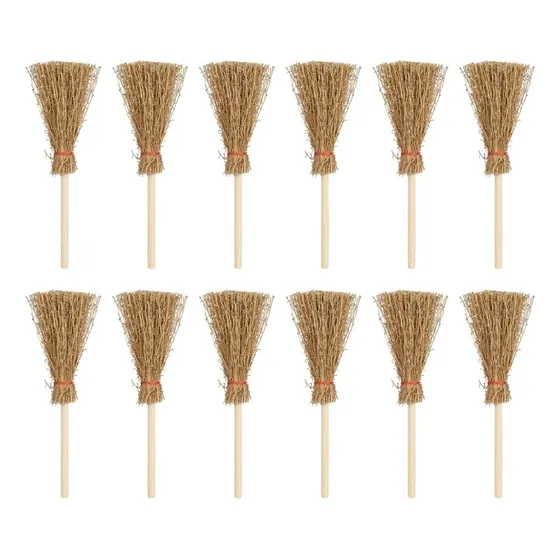 12 Escobas De Paja De Cuerda Roja Para Colgar Decoraciones F