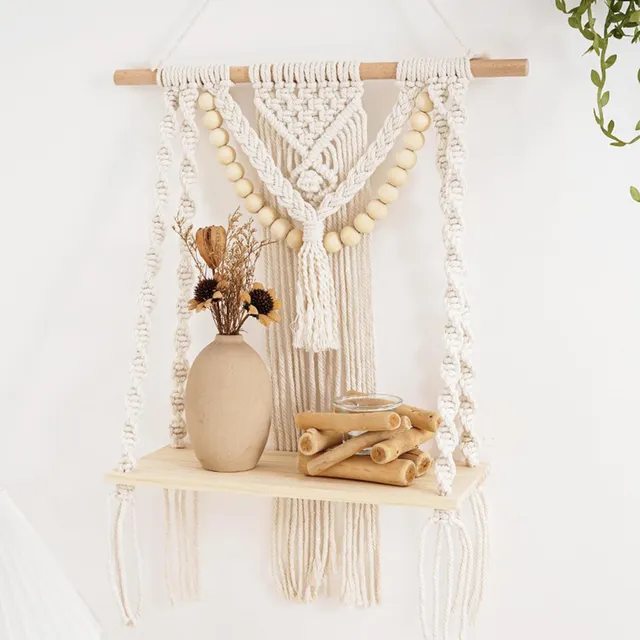 Estantería Colgante Macramé Boho Tejida A Mano Para Decora