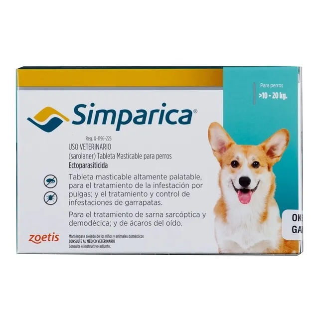 Simparica 40 Mg Para Perro De 10 - 20 Kg 1 Tableta