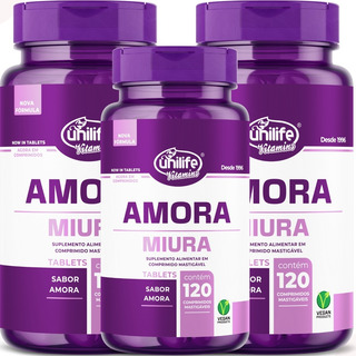 Kit 3 Amora Miura 120 Comprimidos Mastigaveis Vegano Unilife Kit 3 Amora Miura 120 Comprimidos Mastigaveis Vegano Unilife