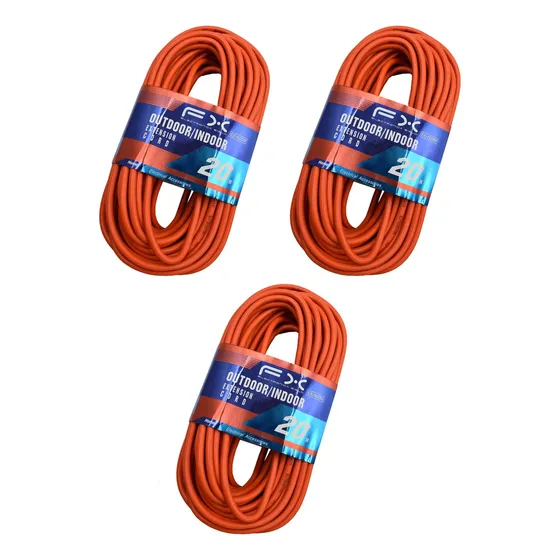 3x Extensión Eléctrica Uso Rudo Multicontacto 20 Metros 3pzs Naranja