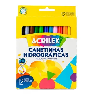 Caneta HidrogrĂĄfica Acrilex Escolar Infantil Com 12 Cores Caneta HidrogrĂĄfica Acrilex Escolar Infantil Com 12 Cores