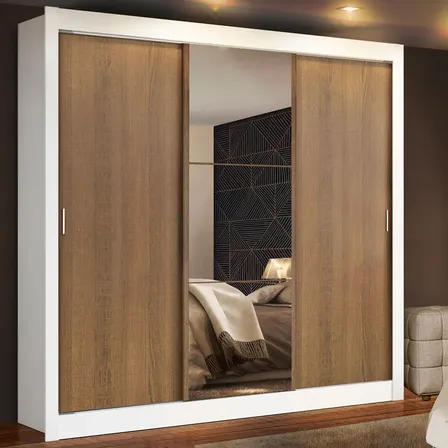 Guarda Roupa Casal Mônaco Madesa 3 Portas Correr Espelho Br Cor Branco/Rustic 1093D81E