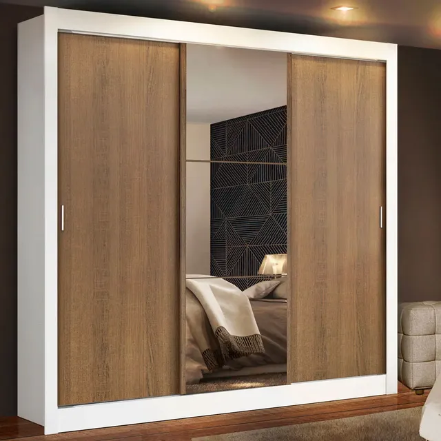 Guarda-roupa Madesa Mônaco Casal 3 Portas de Correr com Espelho Branco com Rustic