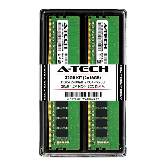 Memoria Ram 32gb A-tech Ddr4 2400mhz Kit (2 X 16gb) Pc4-19200 Non-ecc Unbuffered Dimm 288-pin 2rx8 1.2v Dual Rank Comput