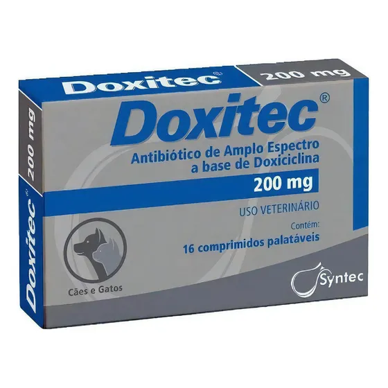 Antibiótico - Doxitec 200 Mg C/16 Cpr - Cães/gatos - Syntec