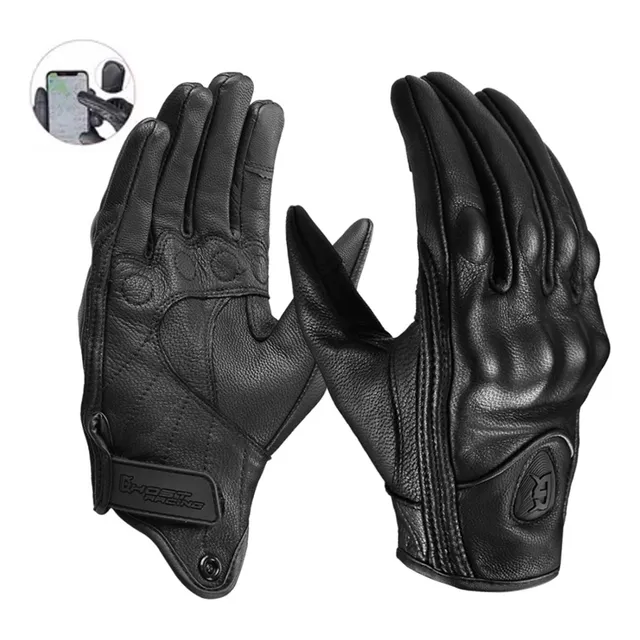 Guantes para motociclista de piel con protecciones XL Gost Racing color negro