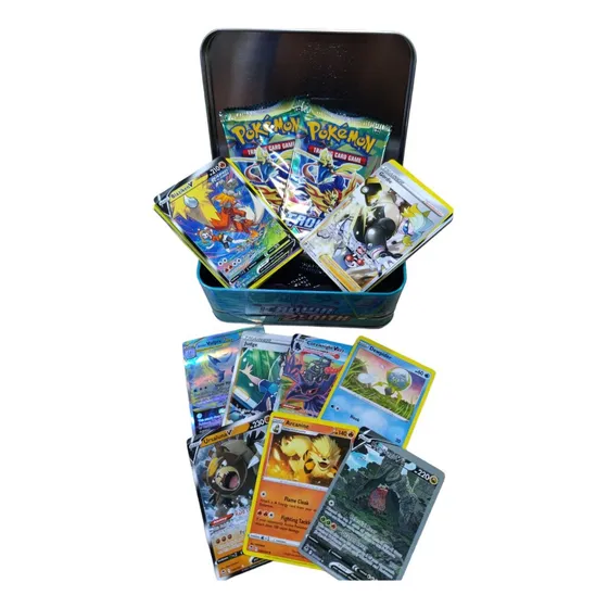 Cartas Pokemon Mazo 42 Cartas + Lata Mediana + 2 Sobres 