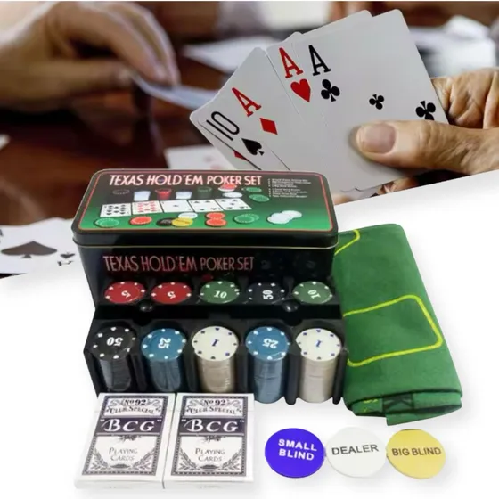 Poker Texas Set De Juego Caja Metálica 200 Fichas 