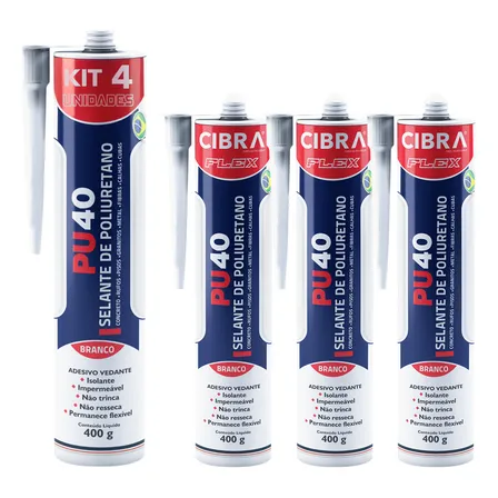 Kit 4 Selantes Poliuretano Adesivo Pu40 Cibra Flex Branco