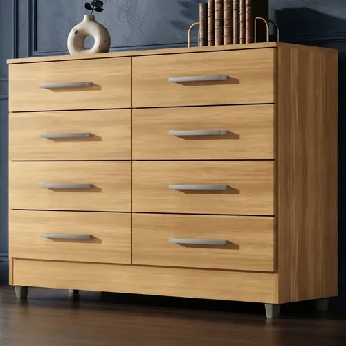 Cômoda Organizadora Para Quarto 8 Gavetas Zara - Cedro / Off Cor