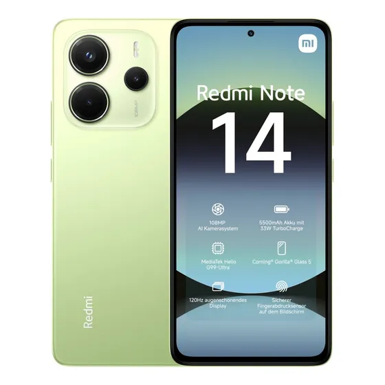 Celular Xiaomi Redmi Note 14 4g 8gb Ram 256gb Amoled 6.67 Cámara 108mp Verde Lima