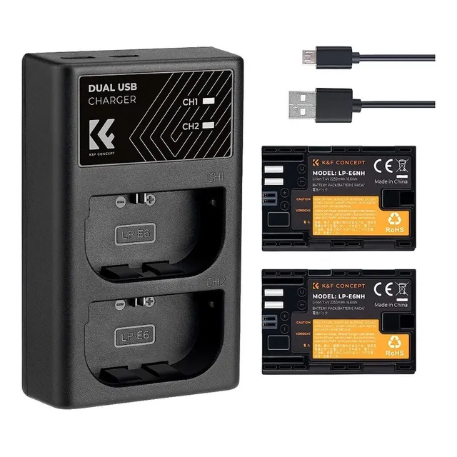 Kitcargador + 2 Baterias Canon Lp-e6nh K&f Concept Kf28.0013