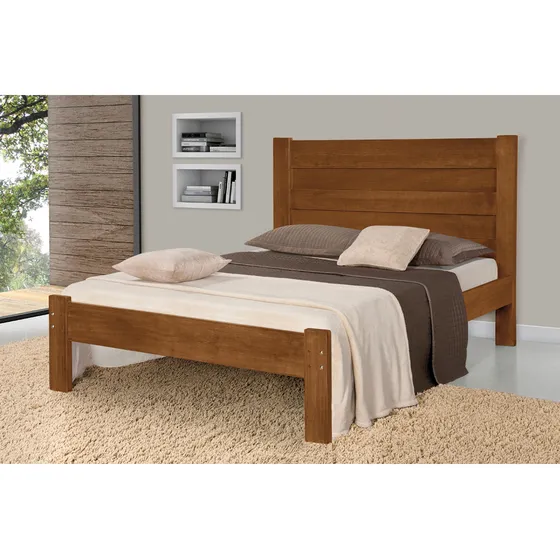 Cama tradicional Atraente Móveis Lara casal cor imbuia fabricado em madeira