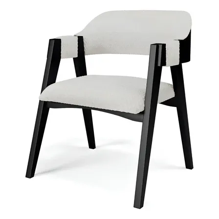 Cadeira Para Sala De Jantar E Estar Living Estofada Suran L02 Preto Bouclê Cru Liso