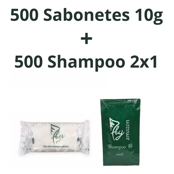 Kit Shampoo 2em1 Sache 10ml 500un + 500un Mini Sabonete 10g
