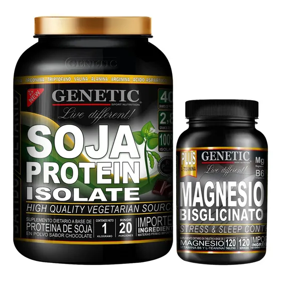 60 Días Magnesio Bisglicinato Proteína Vegetal Soja Genetic