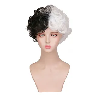 Zh Peluca Corta Ondulada En Blanco Y Negro For Cosplay Hall Zh Peluca Corta Ondulada En Blanco Y Negro For Cosplay Hall