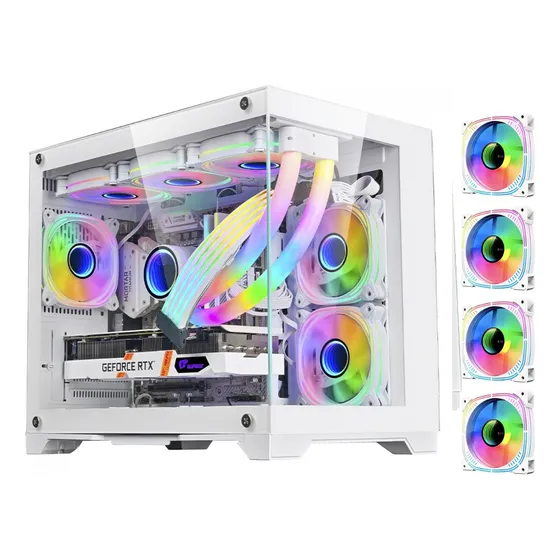 Gabinete Aquário Gamer Rgb Vidro Temperado Com 4 Coolers Rgb