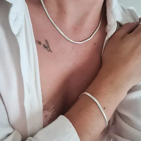 Conjunto Colar E Pulseira Malha Trançada Lacráia A Prata 925 Prata 925