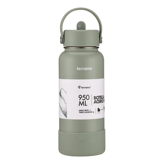 Botella Térmica Terrano 950ml. C/pico. Y Accesorios Color Oliva