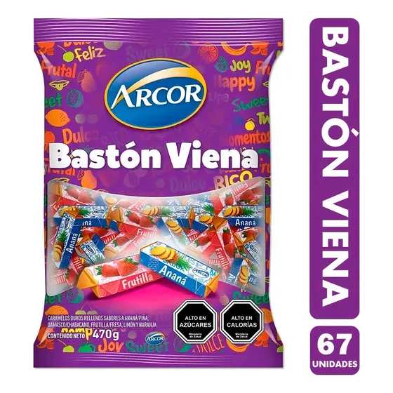 Caramelos Arcor bastón viena sabor frutas 470g