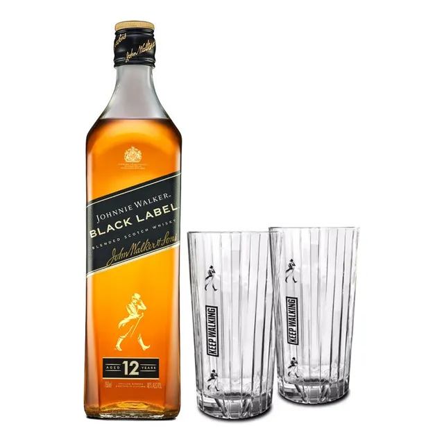 Whisky Johnnie Walker Black Label Botella 750 mL Pack con Dos Vasos