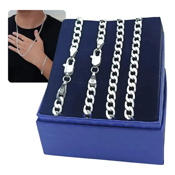 Kit Conjunto Corrente + Pulseira Prata 925 Grumet 5mm Italy Prateado