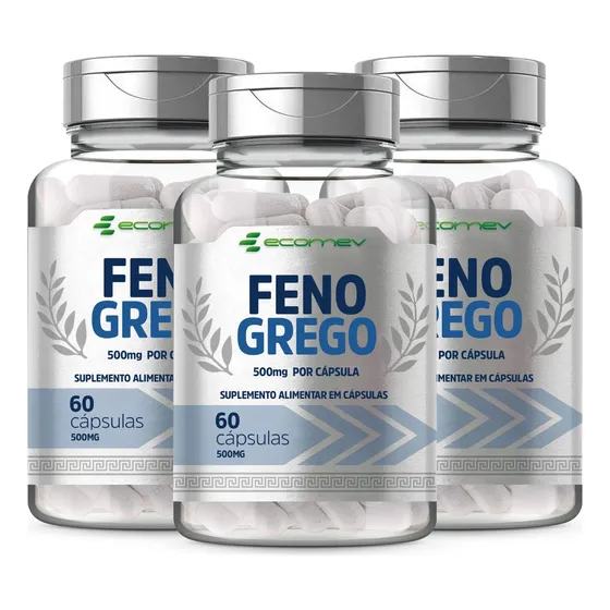 3x Feno Grego 500Mg 60 Cápsulas Ecomev Sabor Neutro