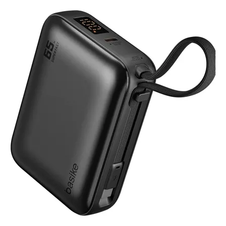 Power Bank Basike Para Notebook, Carregador Portátil 20000mah Com Porta Usb-c 65w, Cabo Embarcado, Compatível Com Série iPhone 17/16/15, Macbook, Samsung E Outros Preto Preto-b