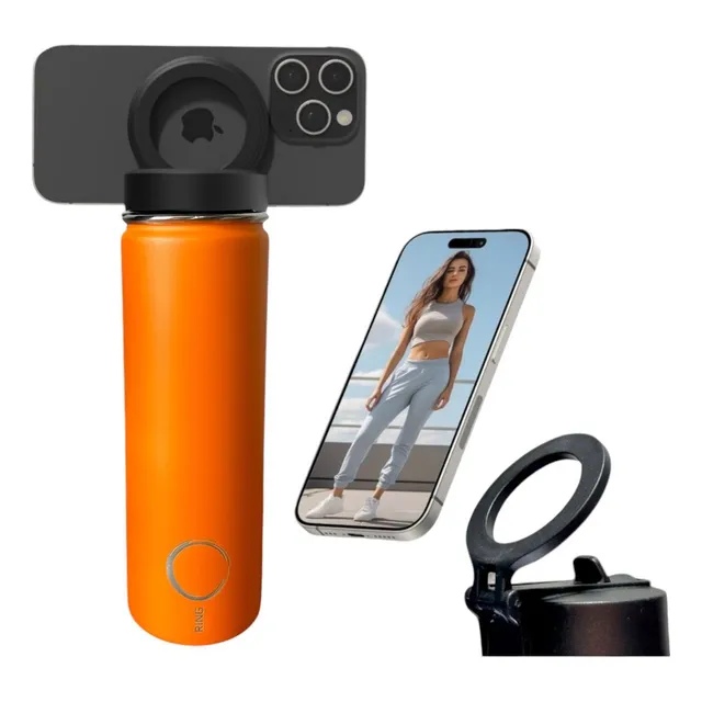 Termo Botella Agua Térmica Inox + Soporte Para Celular Ringo