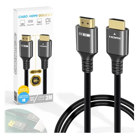 Cabo HDMI 2.1 8K 3M Blackone Ouro 48Gbps Compatível PS5 Xbox TV