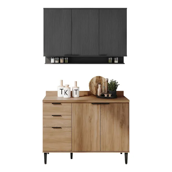 Cocina Integral En Mdp 120cm Con Meson 6 Puertas Gris Natura