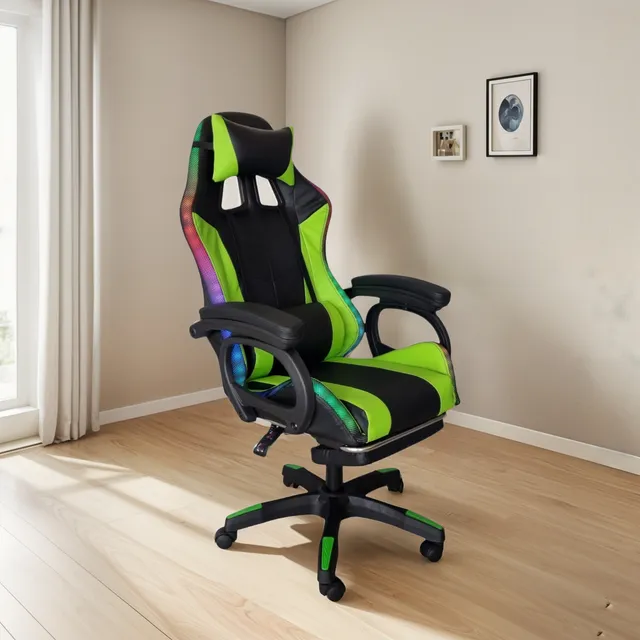 Silla Gamer Led Masajeador Lumbar Descansa Pies Reclinable