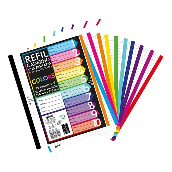 Kit 500 Folhas De Fichário A4 Bordas Coloridas Refil 4 Furos