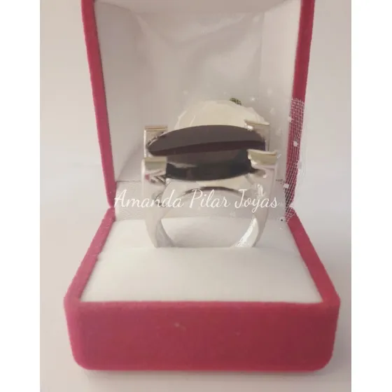 Hermoso E Importante Anillo Plata Y Oro Con Onix