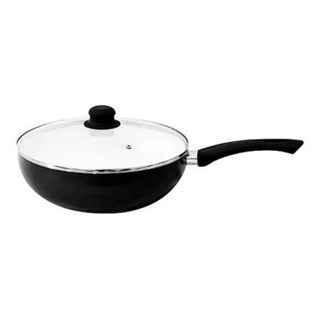 Wok Ceramica 30cm Antiadherente Tapa Vidrio Sarten Silicona Wok Ceramica 30cm Antiadherente Tapa Vidrio Sarten Silicona
