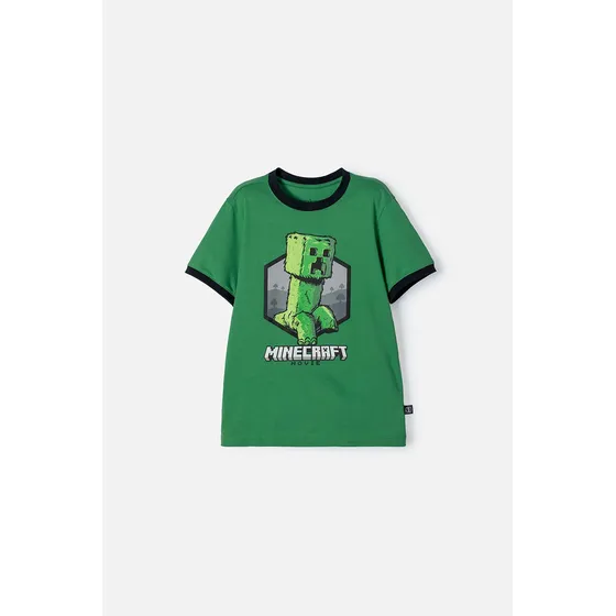 Camiseta De Minecraft Verde Manga Corta Para Niño