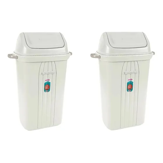 Kit Com 2 Lixeira Basculante Resistente Com Tampa 60 Litros
