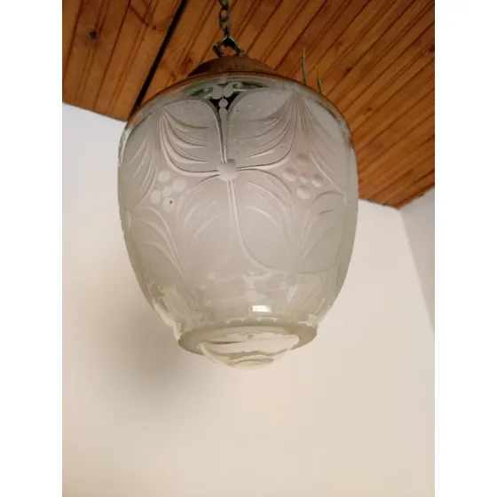 Lámpara Colgante Vintage De Vidrio Con Lindo Grabado