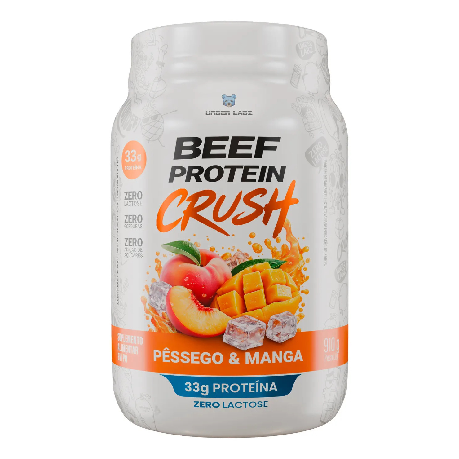 Beef Protein Crush Under Labz Whey Isolado Hidrolisada Carne Beef Protein Pessego Com Manga 910g