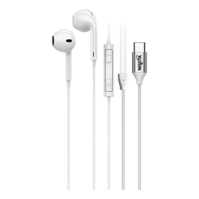 Auricular Usb C In-ear Con Micrófono Nisuta Nsau3c Color Blanco