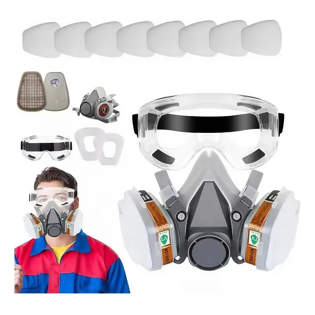 Máscara De Gas 6200 Con Gafas Y 10 Filtros Algodón