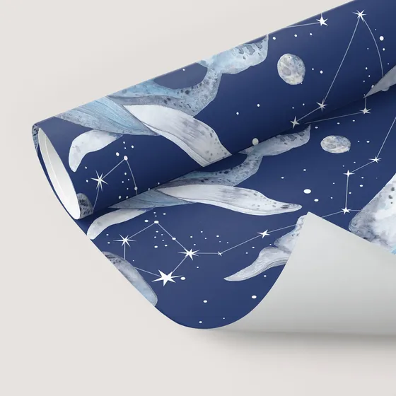 Papel De Parede Lavável Quarto Baleias Céu Constelação 1.5m