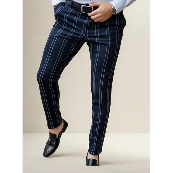 Pantalones Pitillo Para Hombres Con Rayas De Linea Vertical 